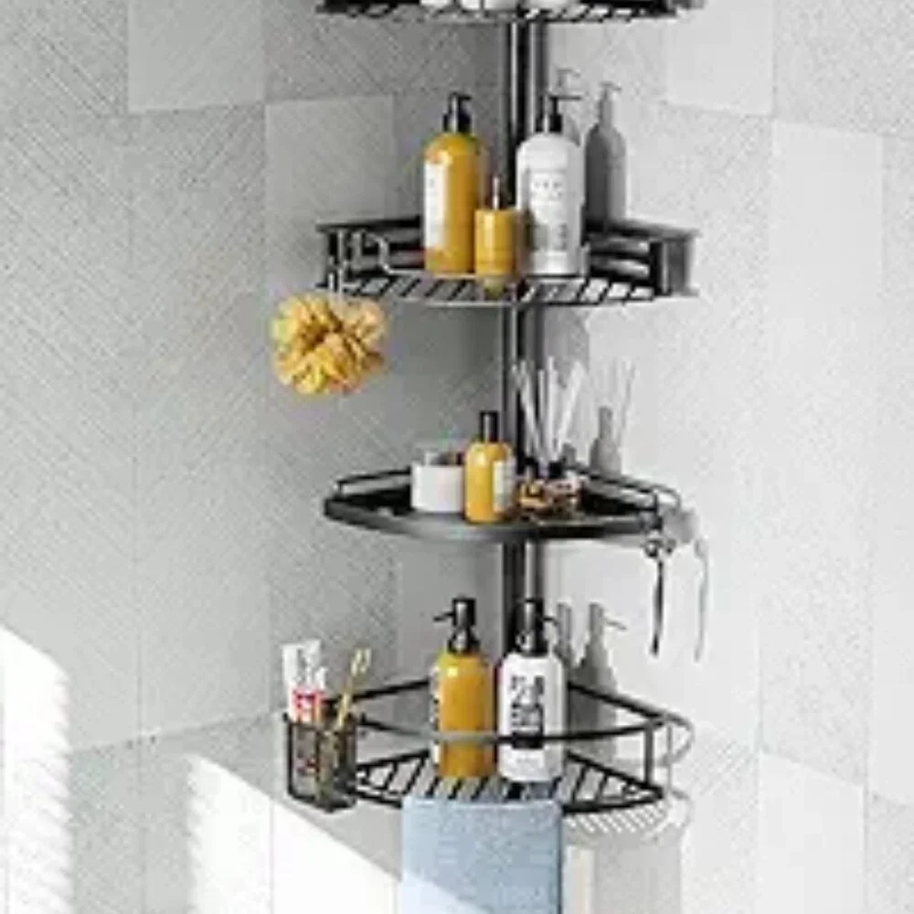 Corner Shower Caddy Tension Pole: Quick Installation 4-Tier Rustproof